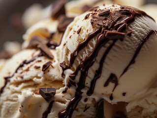 Decadent Delight: Vanilla Ice Cream with Chocolate Shavings and Drizzle