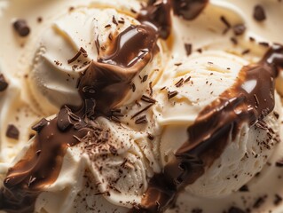 Decadent Delight: Vanilla Ice Cream with Chocolate Shavings and Drizzle