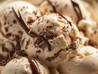 Decadent Delight: Vanilla Ice Cream with Chocolate Shavings and Drizzle