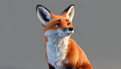 A realistic orange fox with thick hair, smart eyes, and elegant posture.