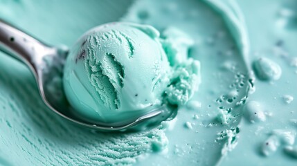 Minty Freshness: Intense Close-Up of a Mint Ice Cream Scoop