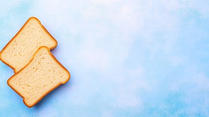 Modern pastel blue toaster with two slices of bread on a white background
