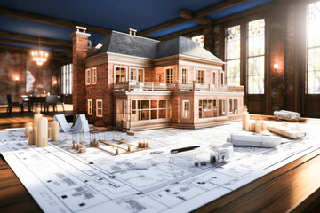 Architectural model of a mansion based on plans