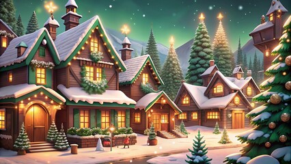Fototapeta premium Winter Village with Festive Lights at Night
