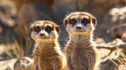 Fototapeta premium Meerkat in a group, vibrant bright fashionable outfits isolated on solid background.