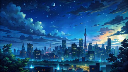 Fototapeta premium Cityscape at Twilight Illustration