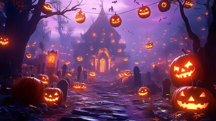 Fototapeta premium scary spooky halloween season, monster skull and crossbones halloween witch with pumpkin, halloween and October background 
