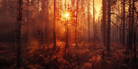 Fototapeta premium Fire damaged boreal forest with a predominance of pine species