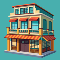 Phuket Old Town Shophouse 3D Papercraft vector illustration 