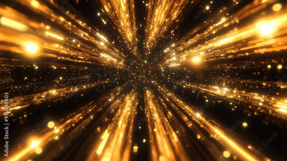 Poster 3d render of a reflective tunnel with glowing lights, creating an infinite visual effect.