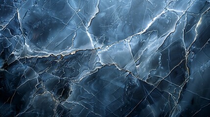 Grey marble with intricate darker veins and smoky patterns, captured at an oblique angle with cool blue lighting to create a modern and sleek atmosphere. --ar 16:9 --v 6.0 --s 250 --style raw