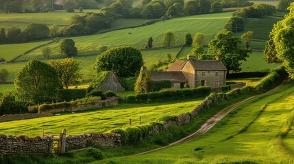 Stone Cottage Amidst Rolling Green Hills