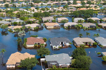 Flooded houses from hurricane Debby rainfall water in Laurel Meadows community in Sarasota,...