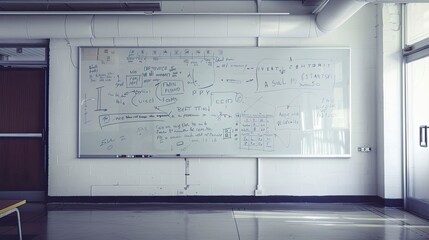 A whiteboard with handwritten notes and diagrams.
