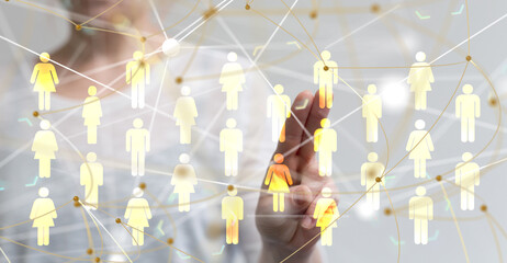 holding 3D rendering group of blue people