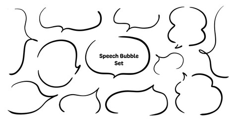 シンプルな線の手書きの吹き出しセット ベクター
