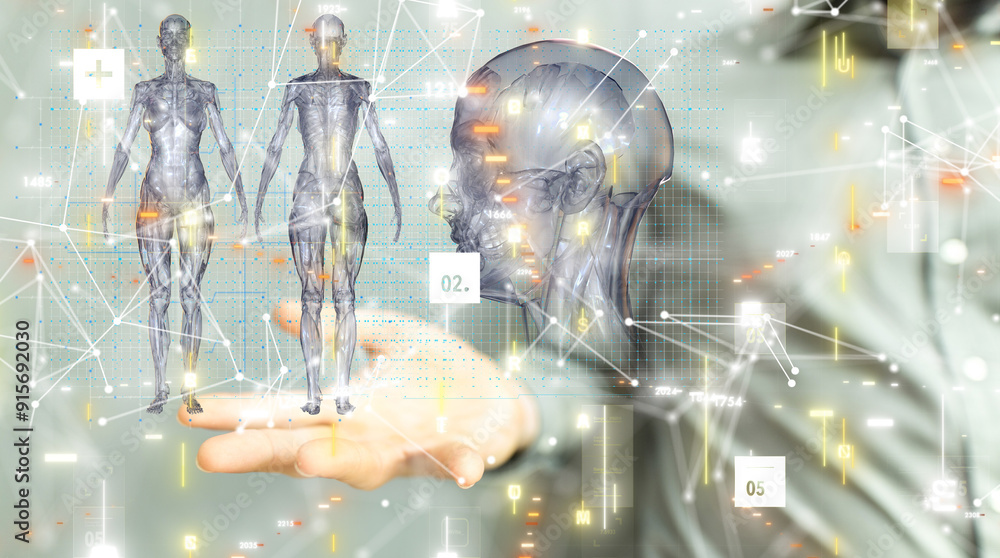 Poster digital medical futuristic interface 3d rendering