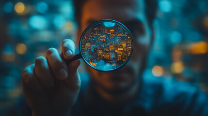 Know your customer (KYC) concept, person using magnifying glass, identity verification system, increase financial security, access personal financial data, biometrics security