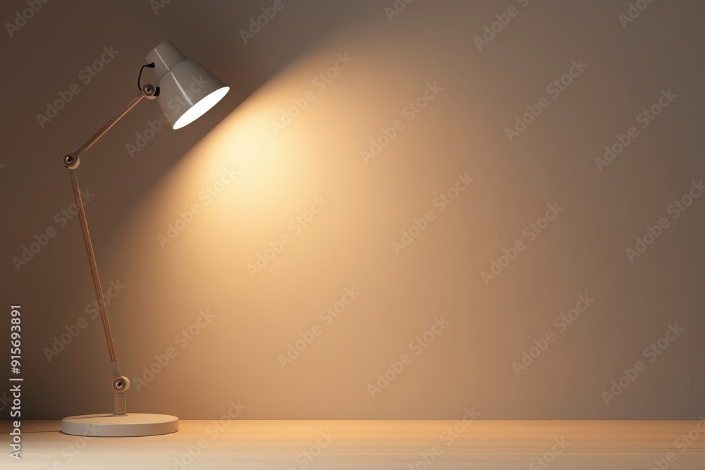 Poster a stylish desk lamp illuminates a minimalistic workspace, creating a warm and inviting atmosphere fo