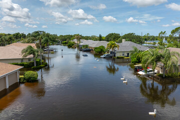 Flooded houses from hurricane Debby rainfall water in Laurel Meadows community in Sarasota,...