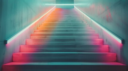 Obraz premium Neon-Lit Stairs in Urban Location at Night