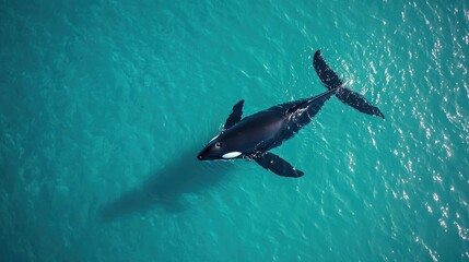 Fototapeta premium An Orca Swimming in Turquoise Waters