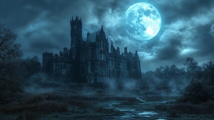 Fototapeta premium Mysterious Medieval Castle Under Moonlit Sky