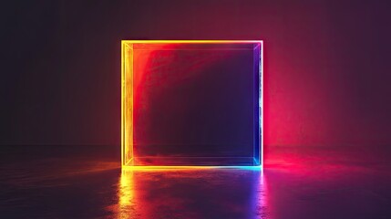 Glowing rectangular object with multicolored illumination creating an abstract effect against a dark backdrop.