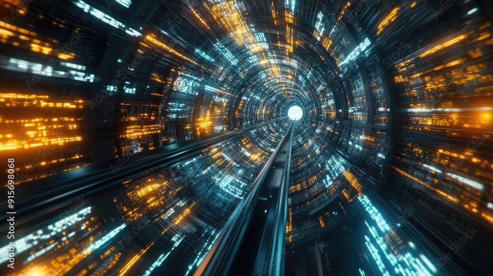 Poster hyperloop in warp speed with a dynamic blur of city lights in the background. 3d illustration highli