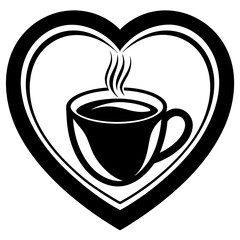 Coffee cup heart logo vector silhouette on white background