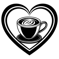 Coffee cup heart logo vector silhouette on white background