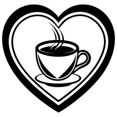 Coffee cup heart logo vector silhouette on white background
