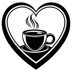 Coffee cup heart logo vector silhouette on white background