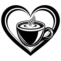 Coffee cup heart logo vector silhouette on white background