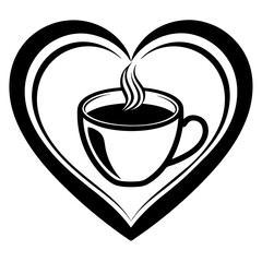 Coffee cup heart logo vector silhouette on white background