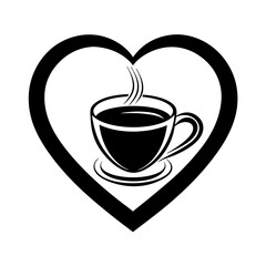 Coffee cup heart logo vector silhouette on white background