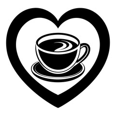 Coffee cup heart logo vector silhouette on white background