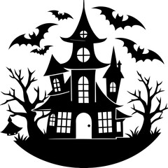 Haunted Halloween house vector silhouette