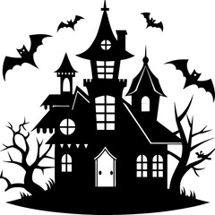 Haunted Halloween house vector silhouette