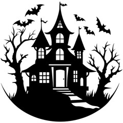 Haunted Halloween house vector silhouette