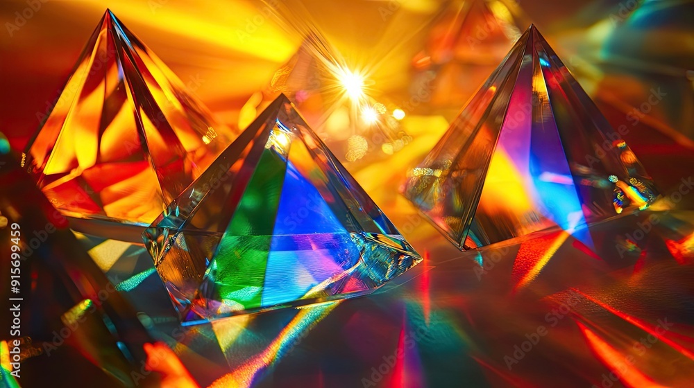 Aufkleber mixture of glass triangular prisms and dichroic stripes scattering a strong light beam into vibrant 