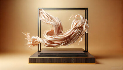 3D rendering gold podium, gold background, Beauty cosmetic product presentation stand, Luxury feminine mockup 3d render advertisement. Premium podium with copy space.