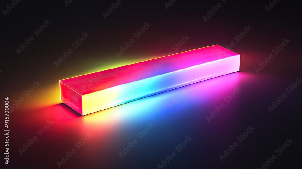 Poster multicolored glowing rectangular object creating a vibrant abstract effect in the dark.