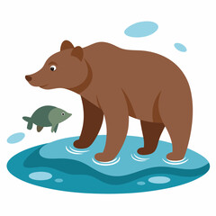 Bear Fishing in a Stream vector illustration on white background