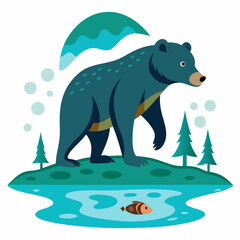 Bear Fishing in a Stream vector illustration on white background