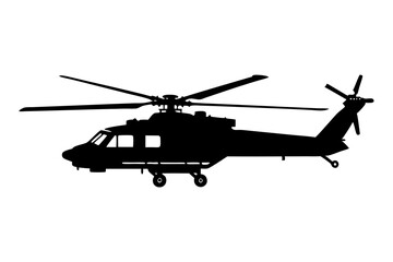 Military helicopter vector silhouette in white background