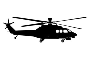Military helicopter vector silhouette in white background