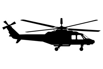 Military helicopter vector silhouette in white background