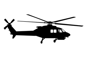 Military helicopter vector silhouette in white background