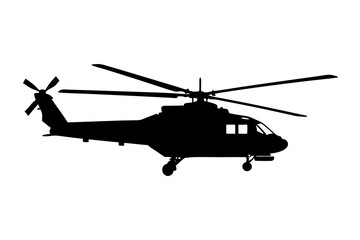 Military helicopter vector silhouette in white background